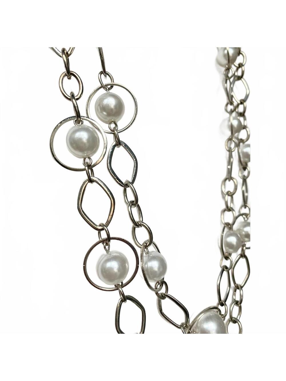 Vintage NY&Co Silver Faux Pearl Layered Necklace - Picture 3 of 8